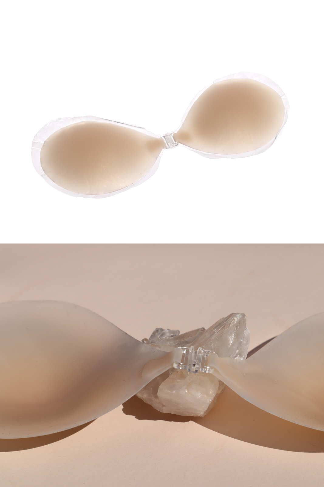 D CUP X1 Adhesive Stick-on Bra + x1 Silicone Travel Case: Dark Nude / D / Light Tint