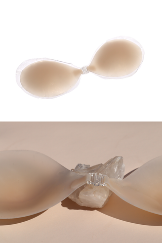 B CUP X1 Adhesive Stick-on Bra + x1 Silicone Travel Case: Dark Nude / B / Light Tint