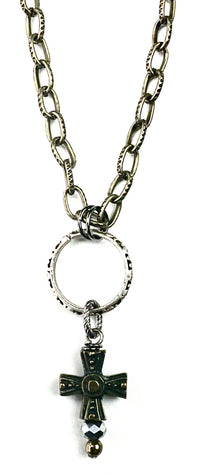NK SIMPLE SHORT CHAIN W/RING & CROSS DANGLE