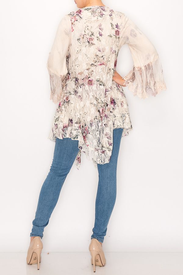 10170- Lace Floral Ruffle Vest