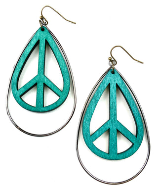 8556- Tie Dye Peace Sign Teardrop Earrings / Turquoise