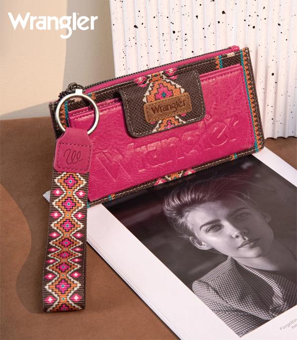 2627- Hot Pink Wrangler Aztec Print Bi-Fold Wallet Wristlet