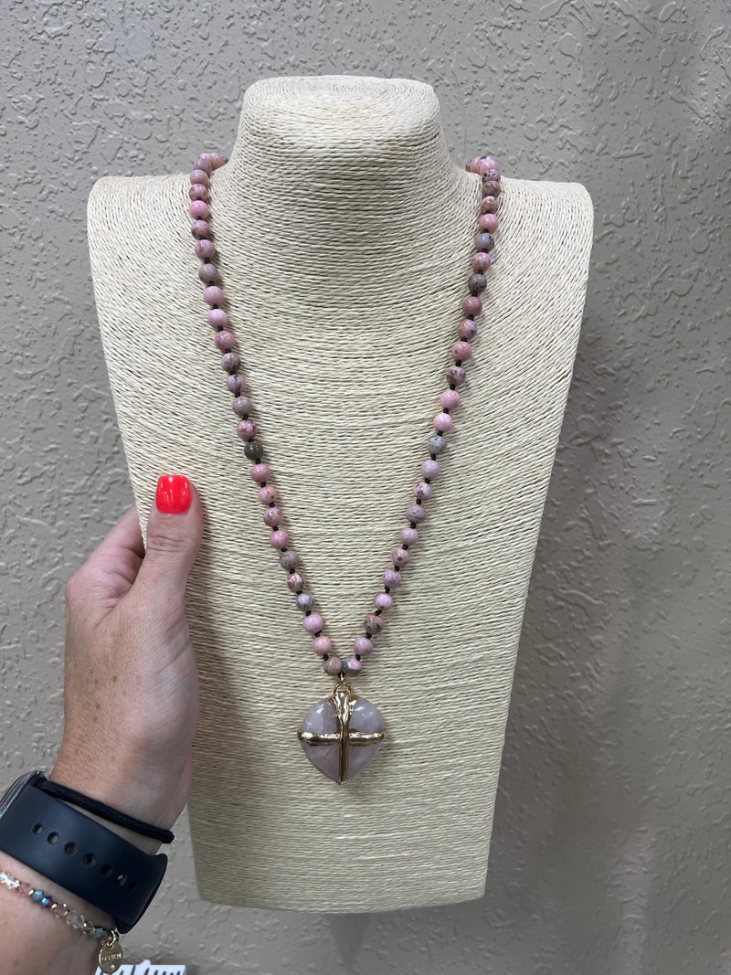 9073- Pink Stone Necklace w/ Wrap Detail