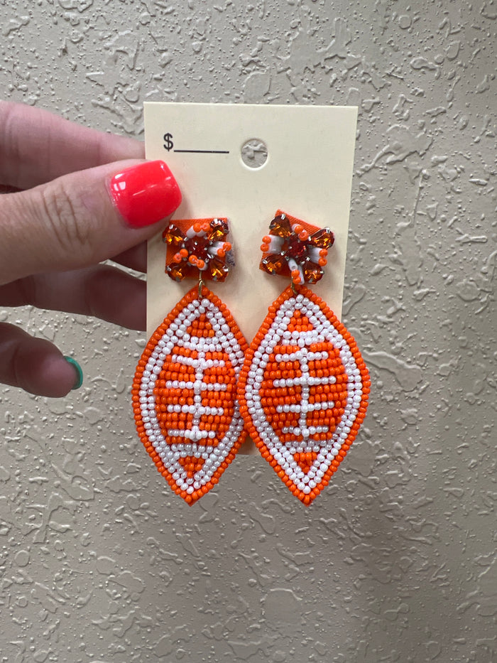 9068- Orange Beaded Football Earrings