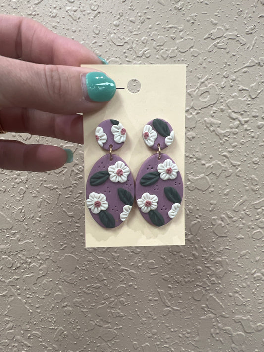 8060- Violet Oval Clay Earrings