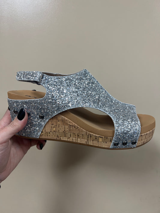 8126- Silver Glitter Carley Wedges by Corkys