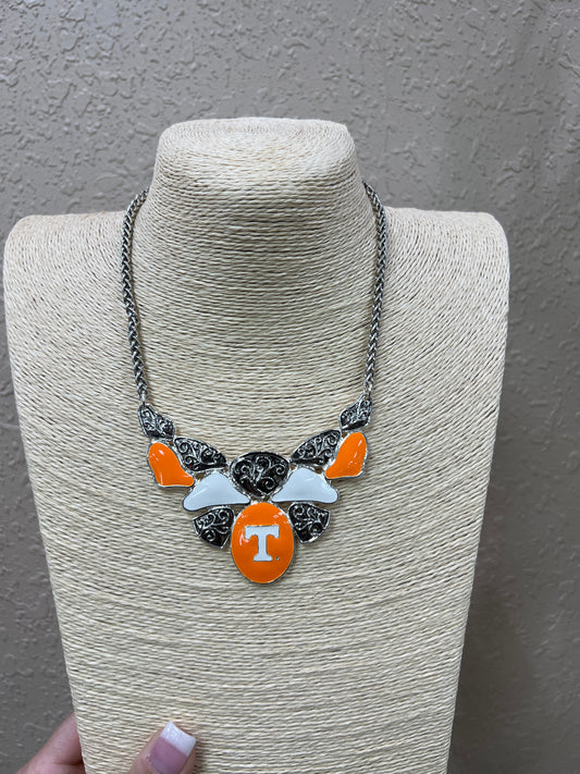 9998- Orange & White Power T Short Necklace *TN COLLECTION*