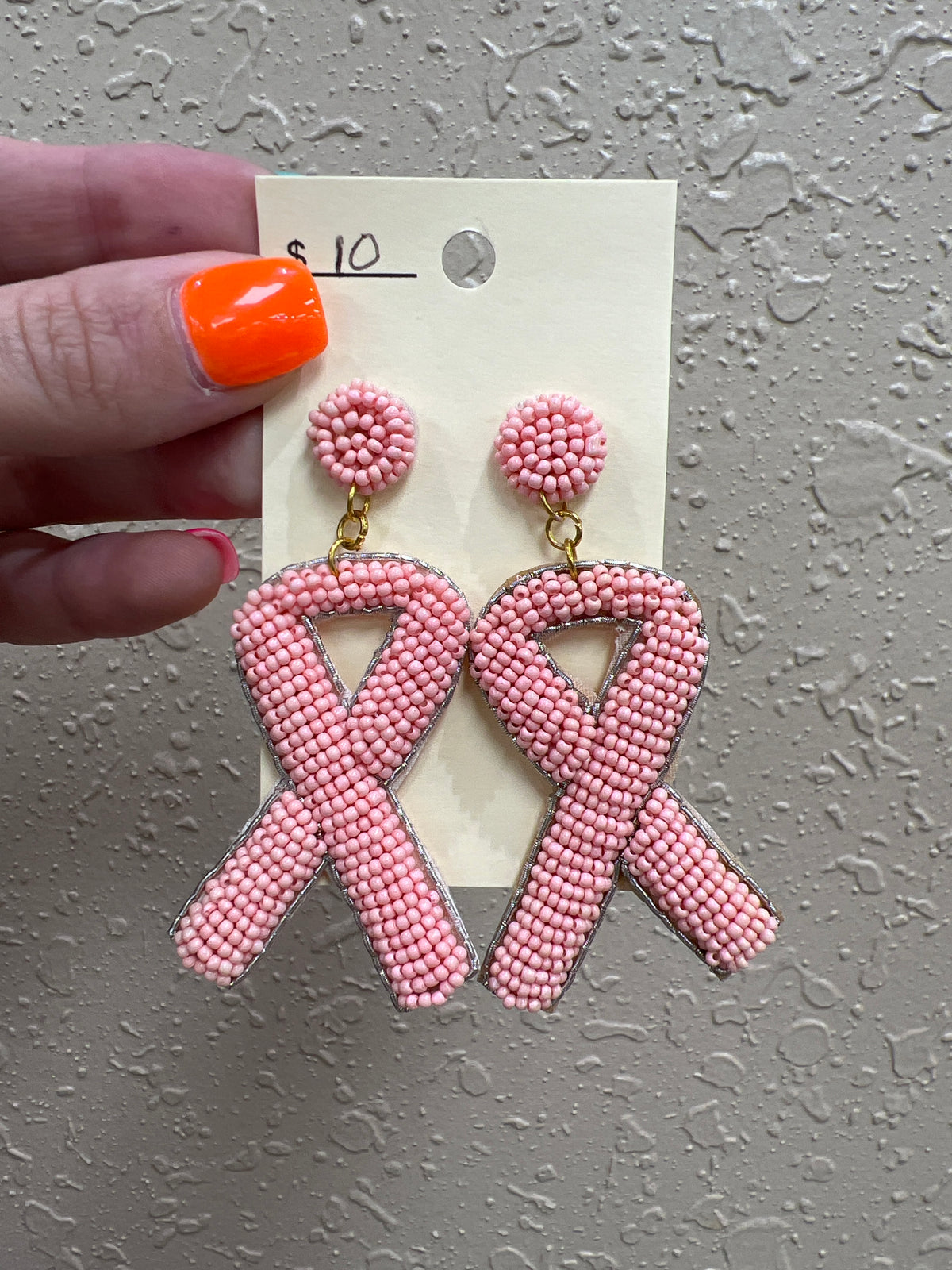 9263- Pink Cancer Ribbon Earrings