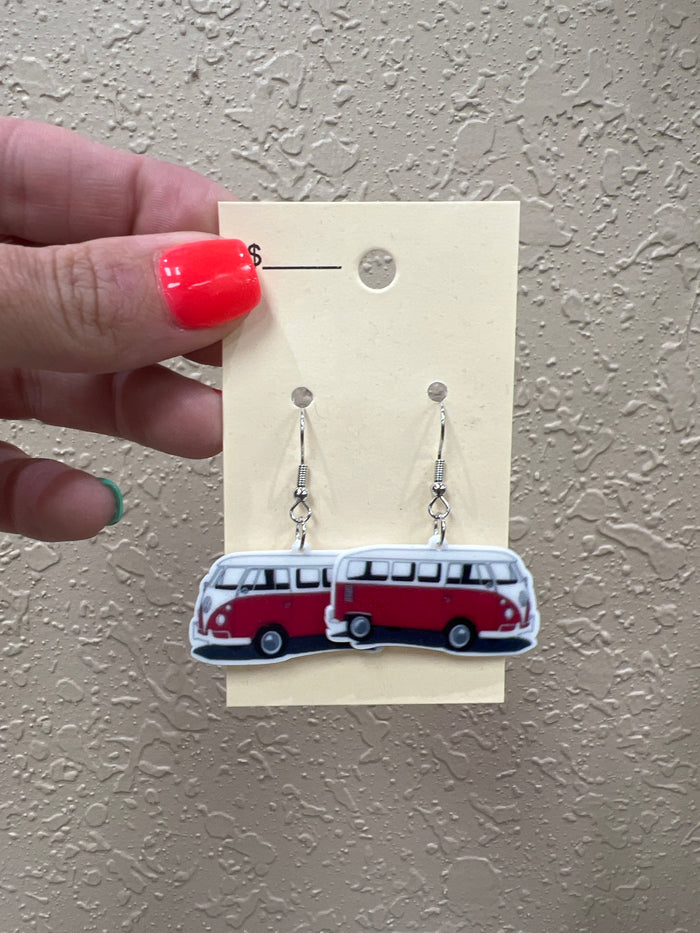 9067- Red VW Bus Earrings