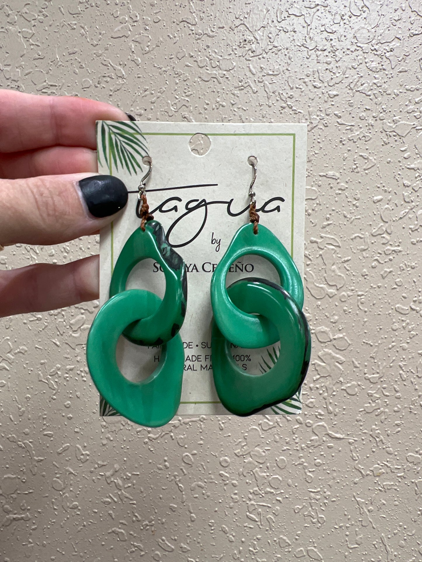 10146- Green Double Hoop Tagua Nut Earrings