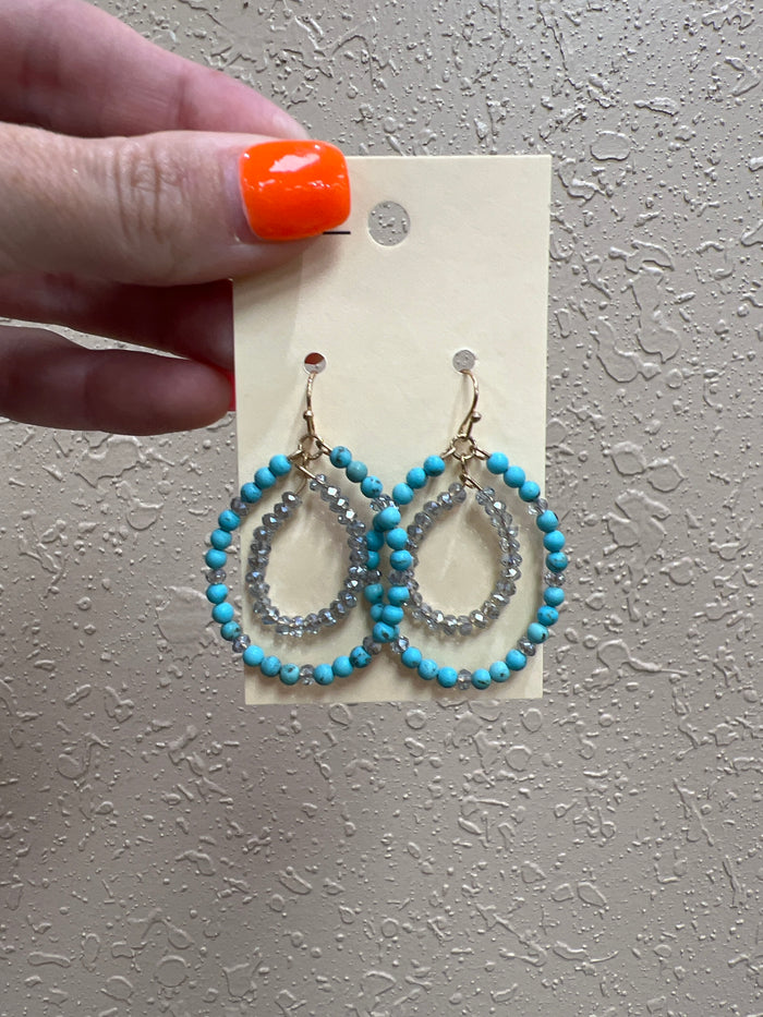 9841- Turquoise Beaded Hoop Earrings