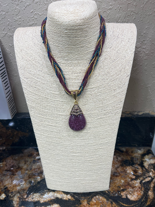 9202- Purple, Teal, & Gold Beaded Necklace