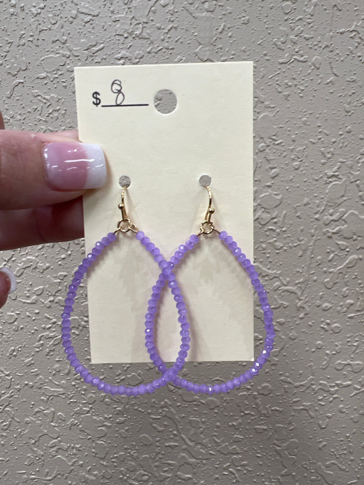 10019- Purple Beaded Teardrop Earrings