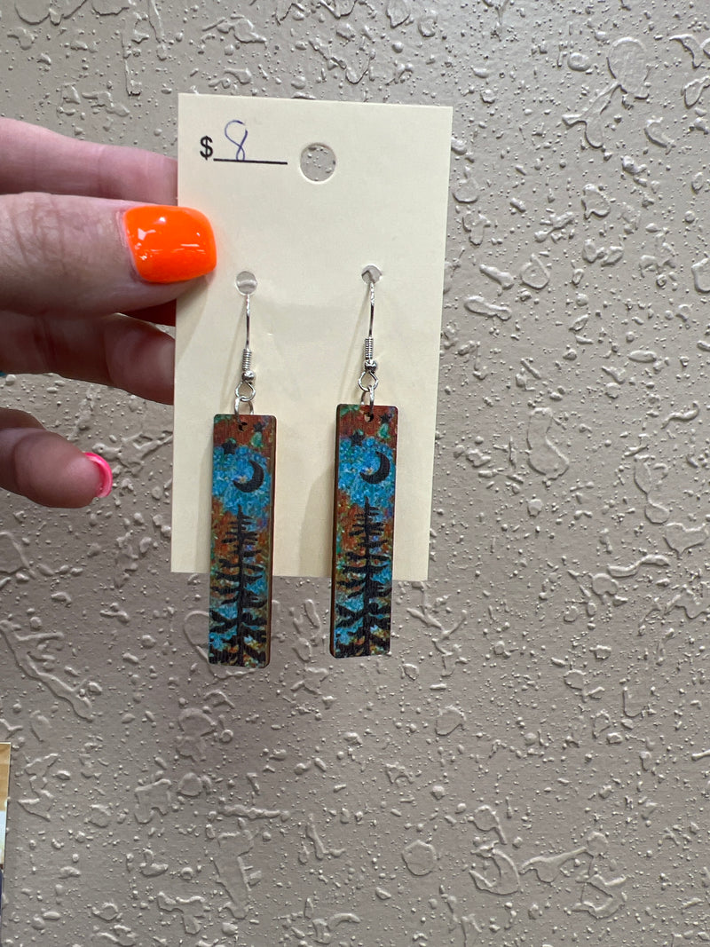 9725- Blue Moon Wooden Earrings