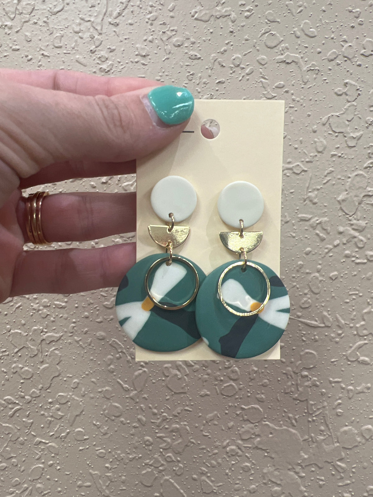 8053- Green Double Circle Clay Earrings