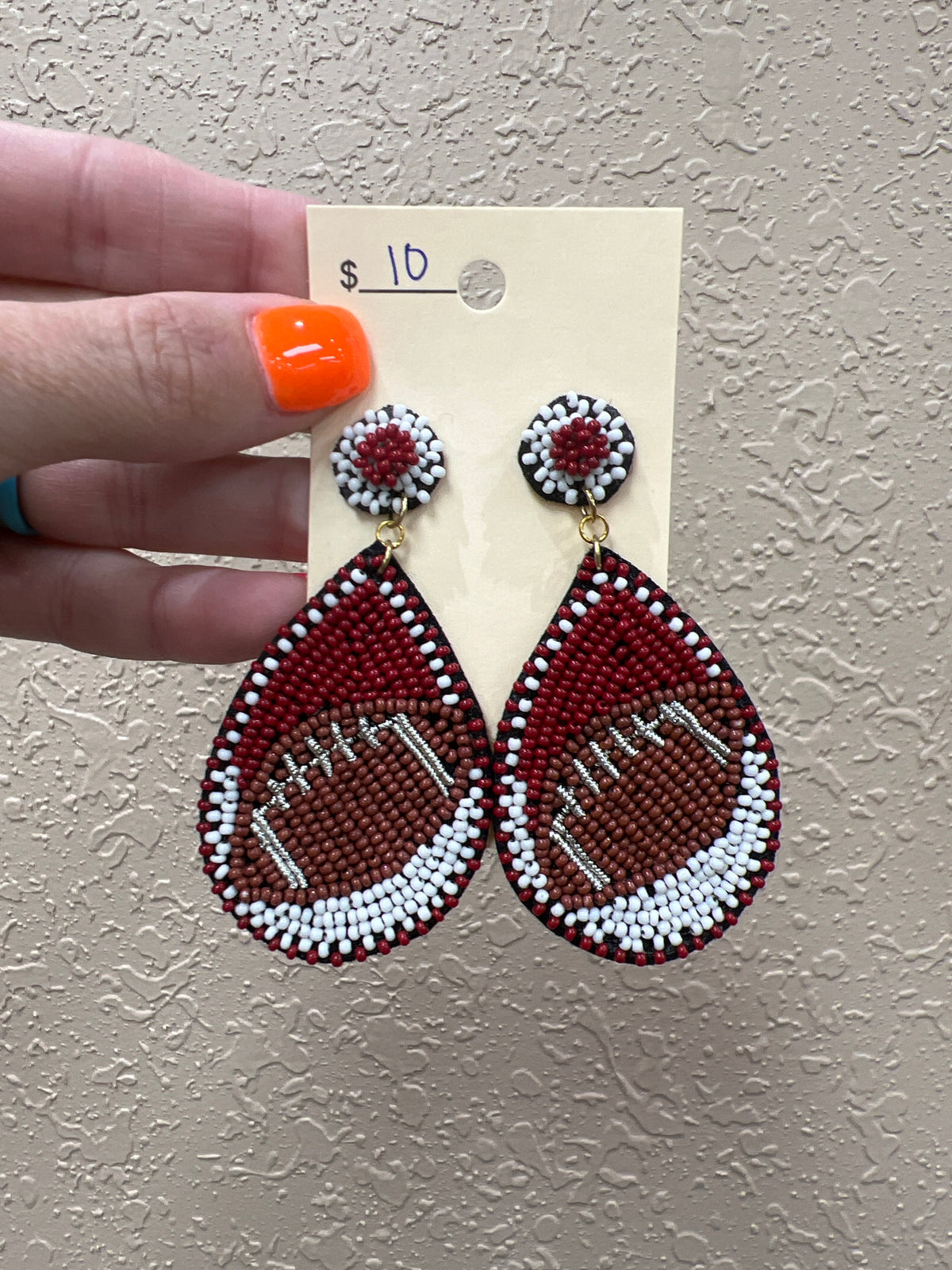 9718- Maroon Beaded Football Earrings