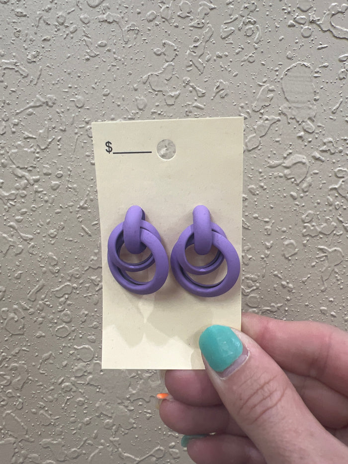 8051- Purple Hoop Clay Earrings