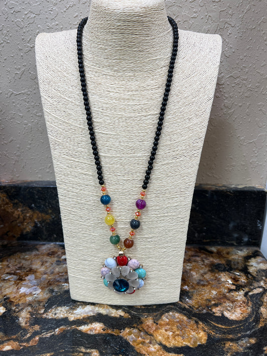 9735- Colorful Flower Pendant Necklace