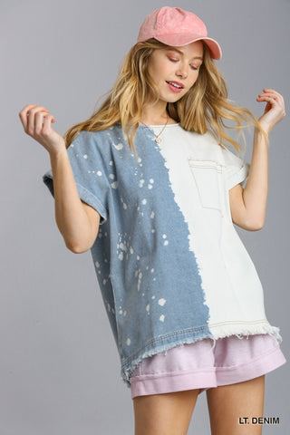 9045- Bleached Denim Short Sleeve Top [UMGEE]
