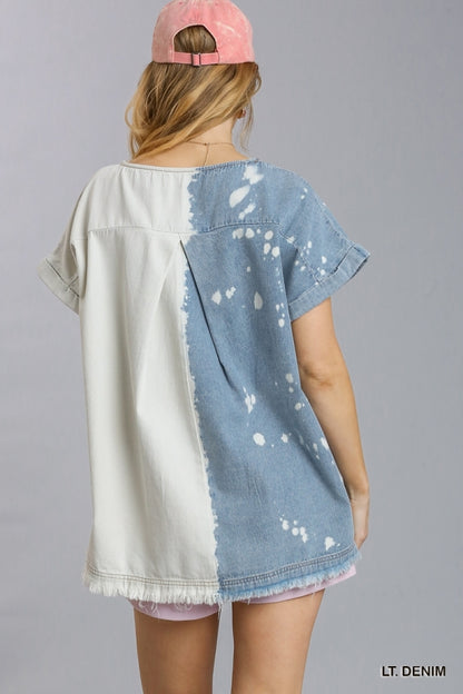 9045- Bleached Denim Short Sleeve Top [UMGEE]