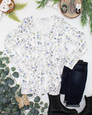 09.02 EN ROUTE Long Sleeve Sarah Ruffle Top - Olive Meadow
