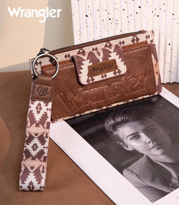 2624- Light Coffee Wrangler Aztec Print Bi-Fold Wallet Wristlet