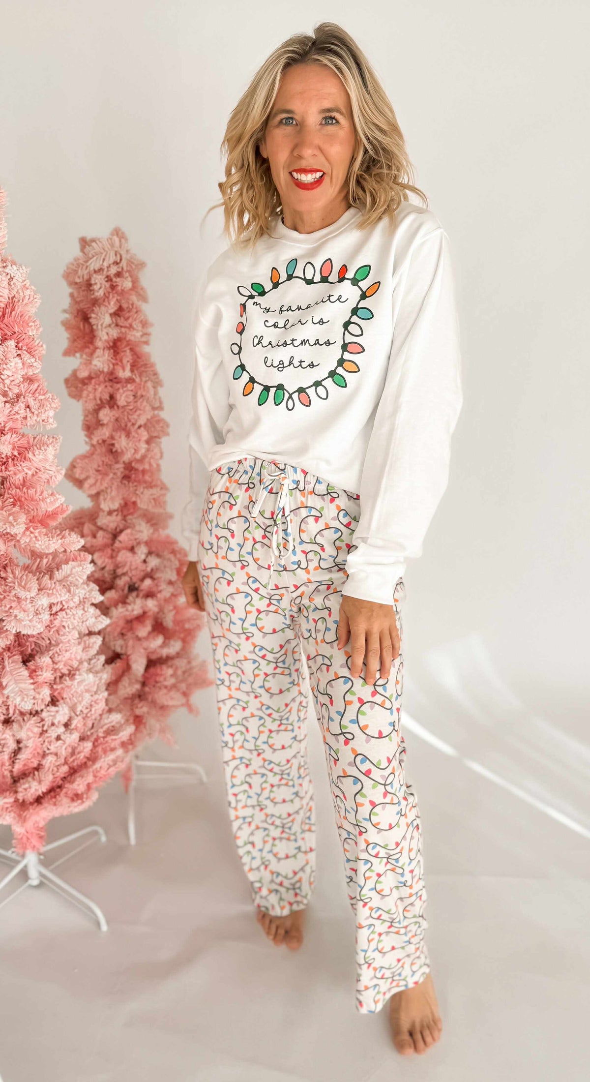 My Favorite Color is Christmas Lights Crew Neck Graphic Sweatshirt