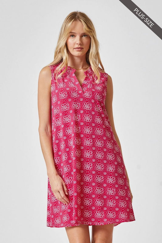 2024- Magenta Floral Print Wrinkle Free Tank Dress