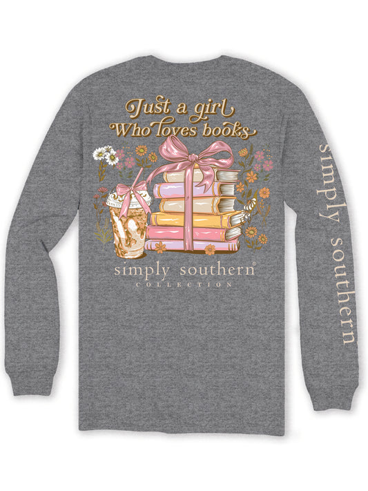 3451- Just A Girl Who Loves Books Long Sleeve Simply Southern T-Shirt