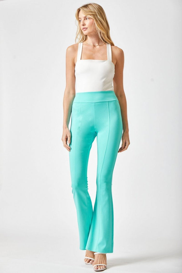 2143- Aqua High Waisted Flare Stretch Pants by Dear Scarlett