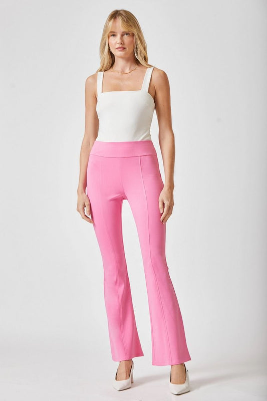 2289- Hot Pink High Waisted Flare Stretch Pants by Dear Scarlett