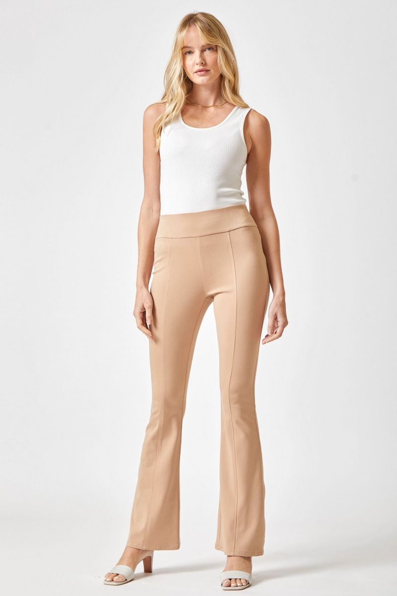 2244- Khaki High Waisted Flare Stretch Pants