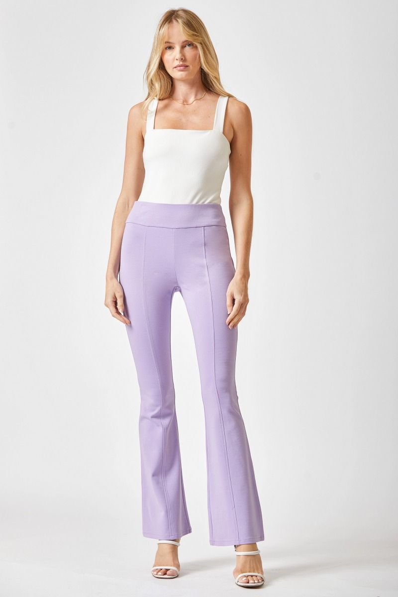 2144- Lavender High Waisted Flare Stretch Pants by Dear Scarlett