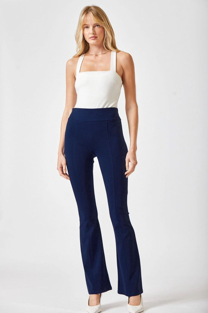 2145- Navy High Waisted Flare Stretch Pants by Dear Scarlett