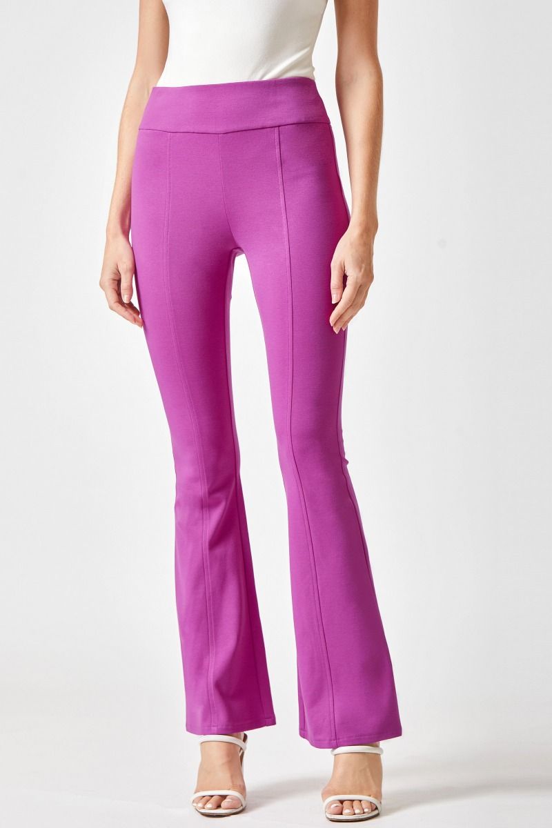 2633- Spring Magenta High Waisted Flare Stretch Pants by Dear Scarlett