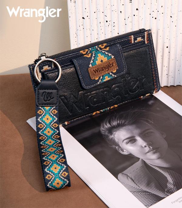 2622- Navy Wrangler Aztec Print Bi-Fold Wallet Wristlet