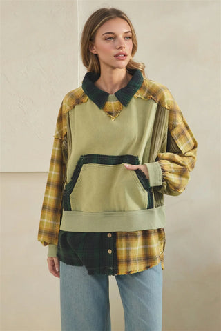 Washed Mixed Media Patched Flannel Top | OLI & HALI MARKET PREORDER