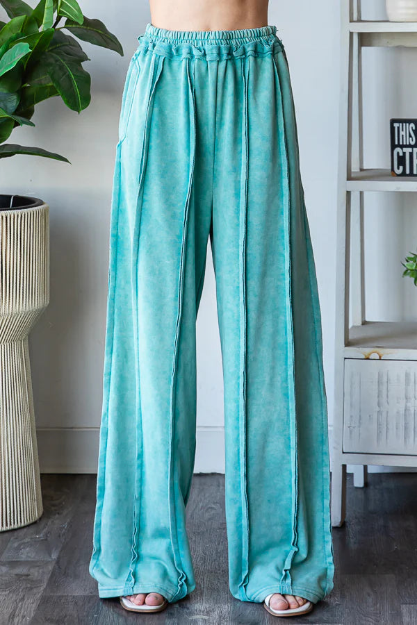 Aqua Washed Raw Edge Hem Pants by Oli & Hali