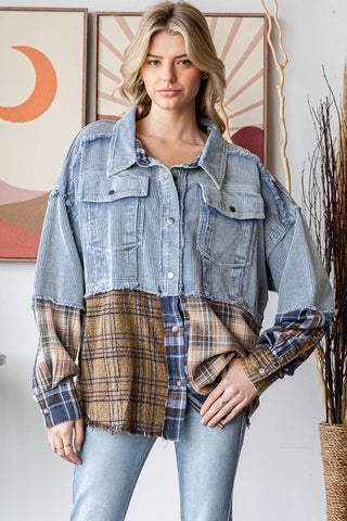 Washed Denim Plaid Color Block Jacket | OLI & HALI MARKET PREORDER