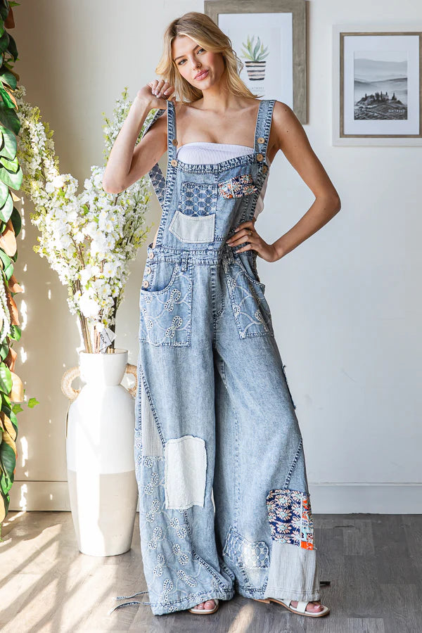 Denim Multi Patch Overalls by Oli & Hali