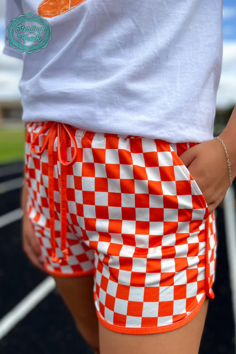 2646- Orange & White Checker Athletic Shorts *TN COLLECTION*