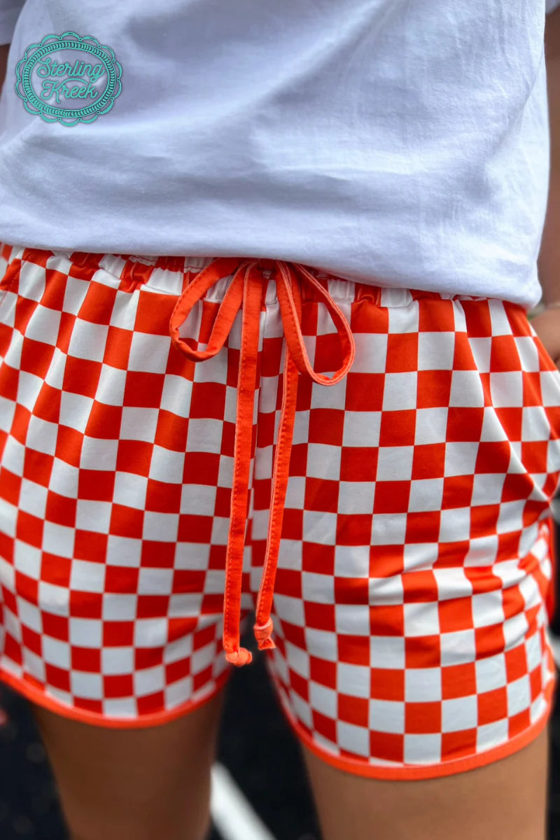 2646- Orange & White Checker Athletic Shorts *TN COLLECTION*