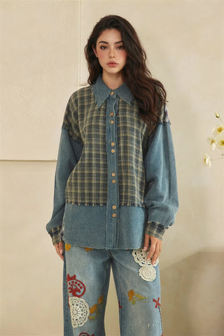 Washed Fabric Mix Button Down Shirt | OLI & HALI MARKET PREORDER