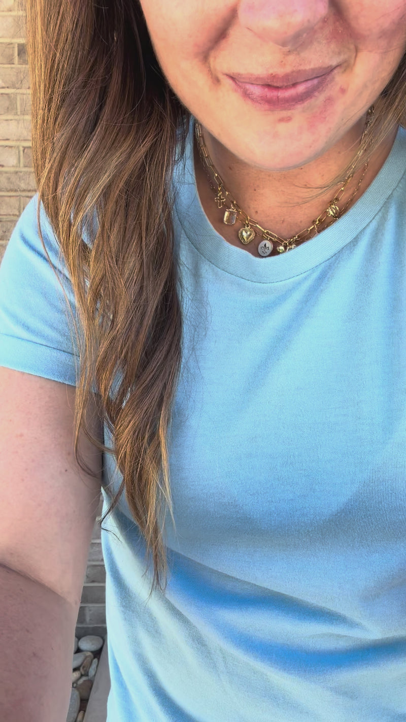 Light Blue Vintage Wash Boyfriend Top by Royce