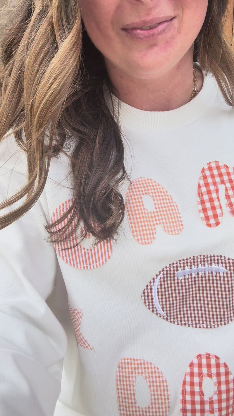 Orange and White Game Day Patchwork Long Sleeve Crewneck Top *TN COLLECTION*