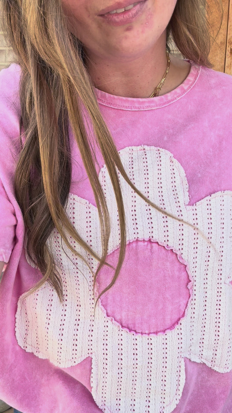 Bubble Gum Mineral Wash Flower Patch Tee by J. Her