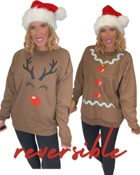Reversible Reindeer & Gingerbread Graphic Sweatshirt - DEAL