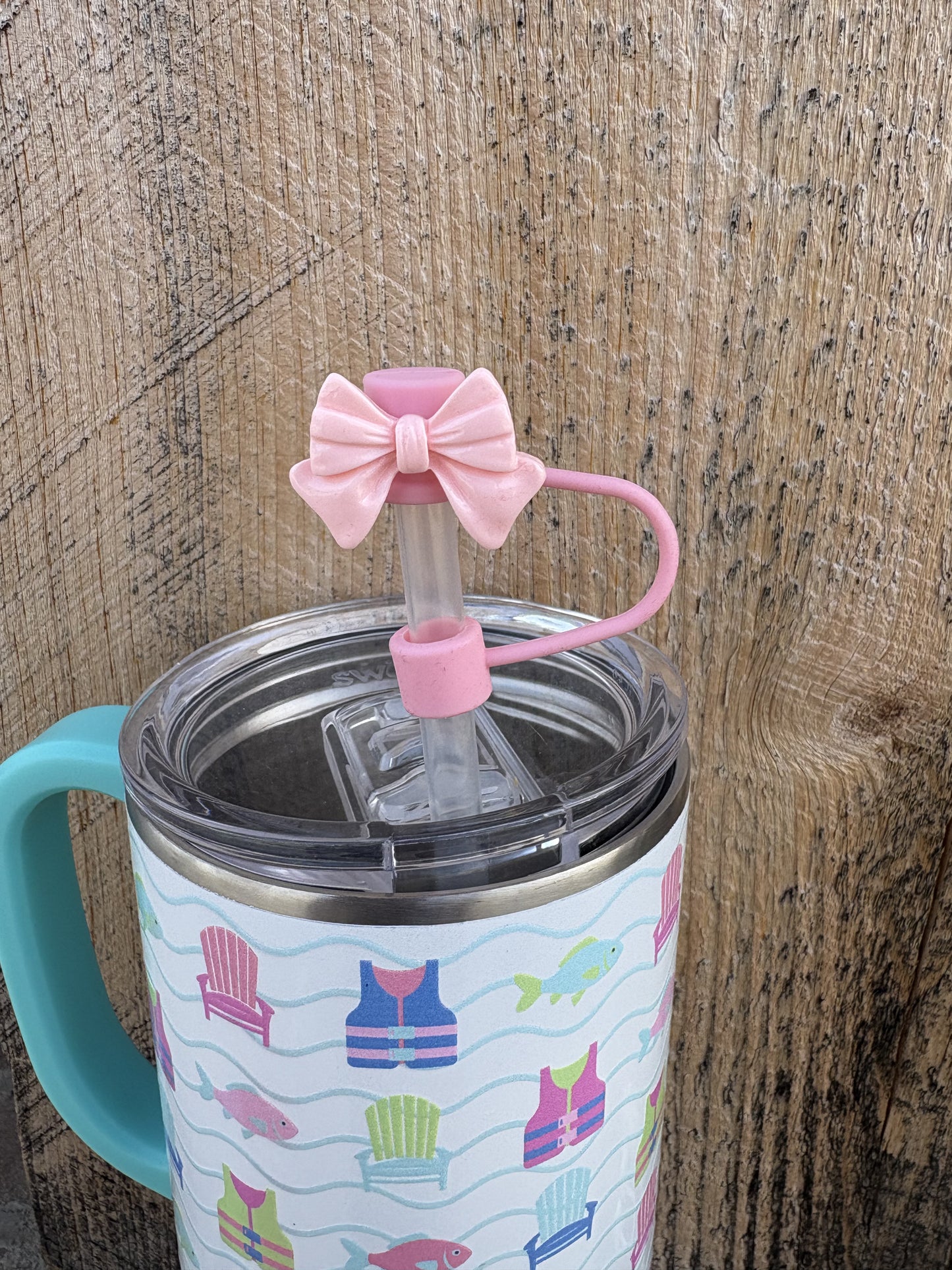 Small Pink Bow Straw Topper