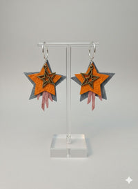 Layered Denim Star Charm Earrings