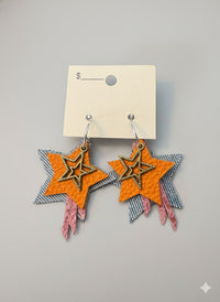 Layered Denim Star Charm Earrings